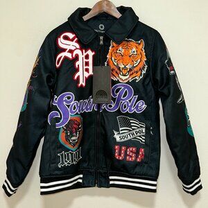 NWT Southpole Varsity Bomber Jacket Black Mens M‎ Zip Tiger 1991 American Dream
